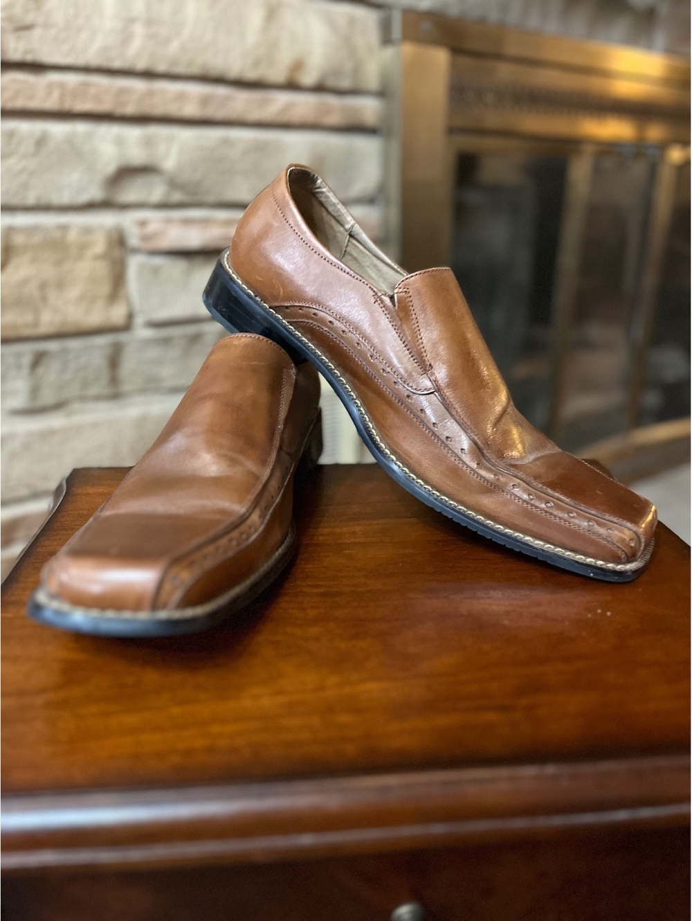 Stacy Adams Danton Men's Size 13 Cognac Leather Bike Toe Slip On Dress Loafers